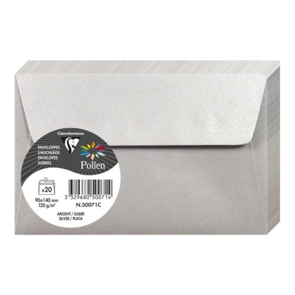 photo-Enveloppes - Format rectangle - 90x140mm - Pollen - Argent - 20 unités - Clairefontaine