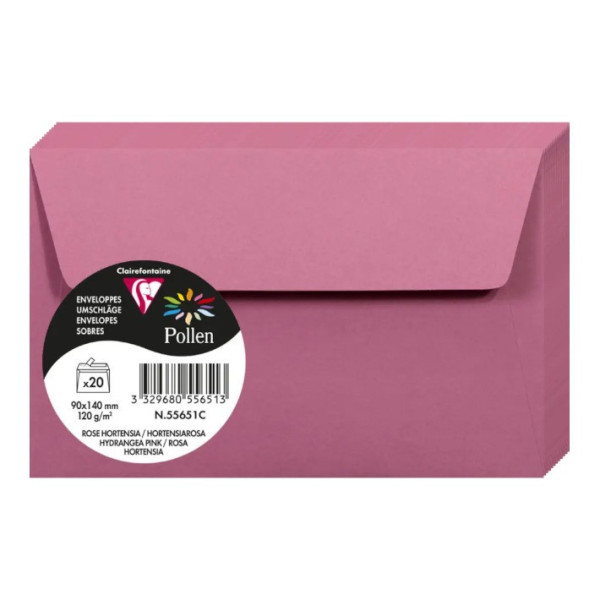 photo-Enveloppes - Format rectangle - 90x140mm - Pollen - Rose hortensia - 20 unités - Clairefontaine