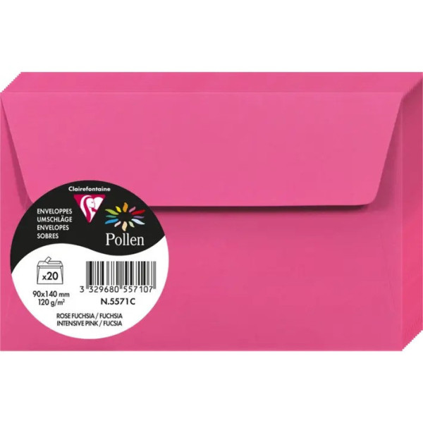 photo-Enveloppes - Format rectangle - 90x140mm - Pollen - Rose fushia - 20 unités - Clairefontaine