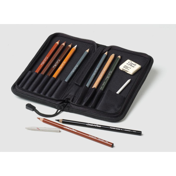 Crayons - Esquisse - Beaux-arts - Conté à Paris - Trousse - 10 crayons + accessoires