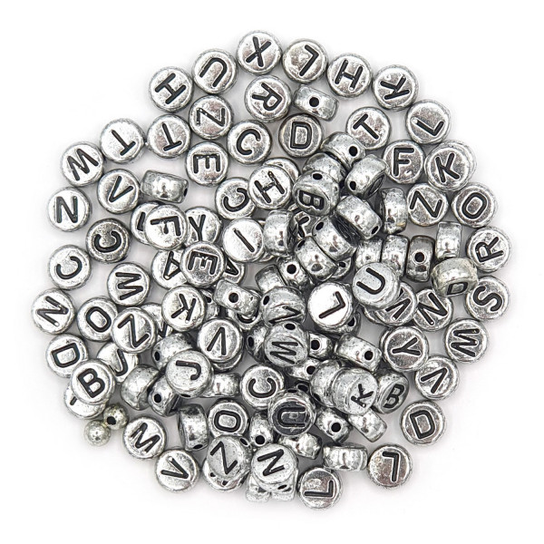 photo-Perles - Rondes - Lettres de l'alphabet - Argenté - 3mm diamètre - Bijoux