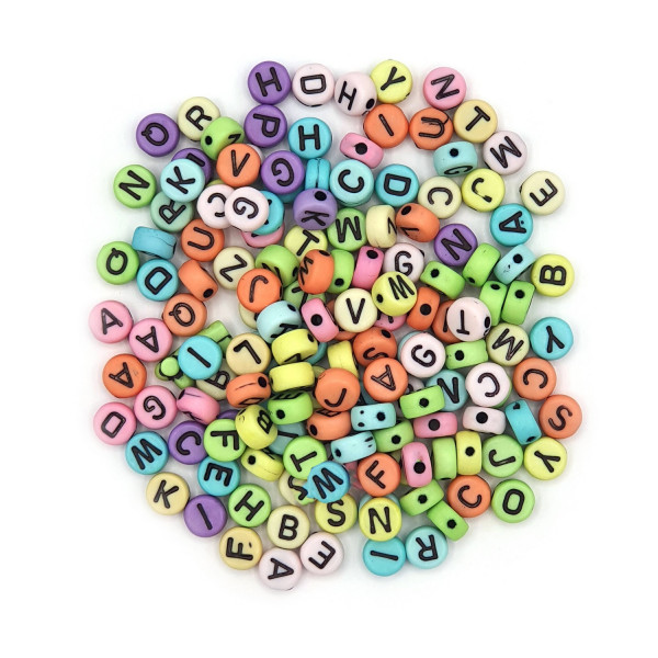 photo-Perles - Rondes - Lettres de l'alphabet - Pastel - 3mm diamètre - Bijoux