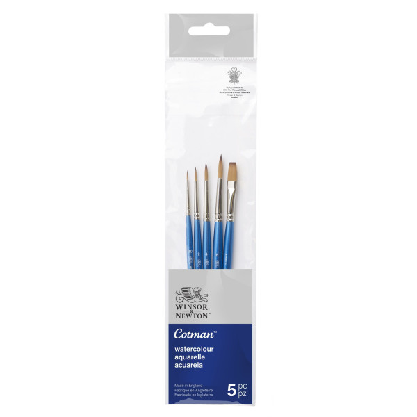 photo-Pinceaux - Rond et plat - Aquarelle - Synthétique - 5 pièces - Winsor et Newton - Cotman