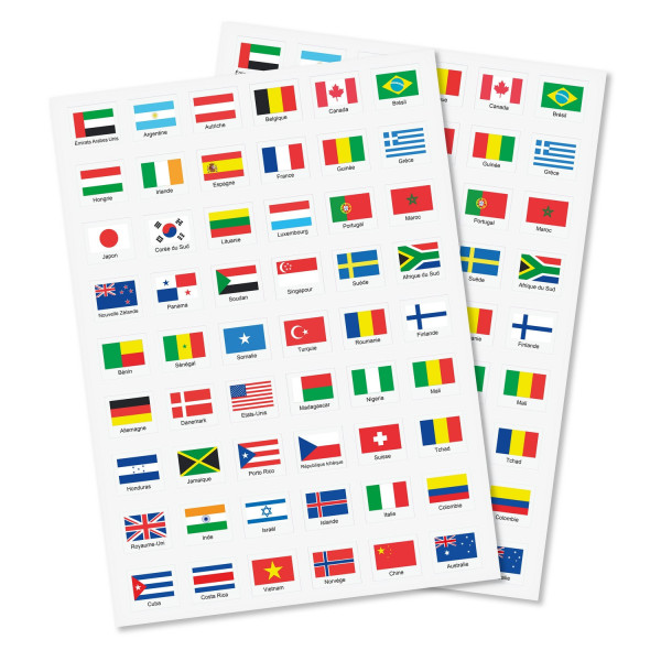 Gommettes - Drapeaux des pays - 2 planches - 108 pièces - 1,7 x 2 cm
