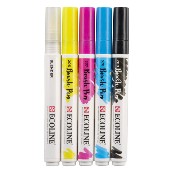 Feutres - Pinceaux - Aquarelle - Ecoline Brush Pen - 4 couleurs + 1 blender