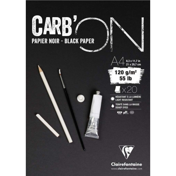 Bloc Carb'On Noir Encolle A4 - 20 Feuilles - 120G - Clairefontaine pas cher