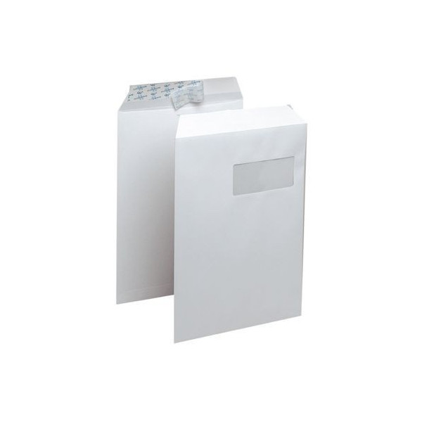 250 pochettes blanches 229x324 mm autocollante 90g avec fenêtre - GPV