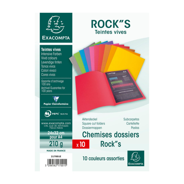 Paquet De 10 Chemises Rock''S 210 - 24X32Cm - Couleurs Assorties Exacompta 217001E pas cher
