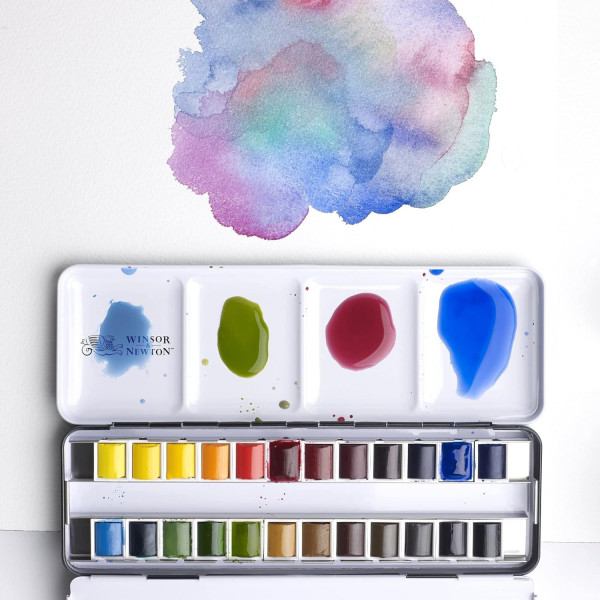 Peinture aquarelle - Boîte métal - 24 demi-godets - Winsor et Newton - Professional