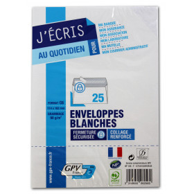 25 Enveloppes Blanches - C6 - 114X162 Mm - 90G - Gpv pas cher