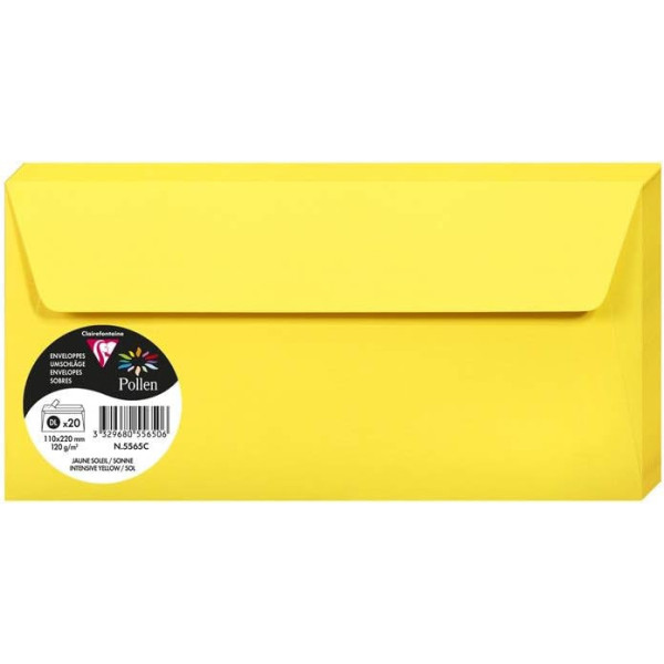 photo - Enveloppes - Format DL - 110x220mm - Jaune soleil - 20 unités - Clairefontaine