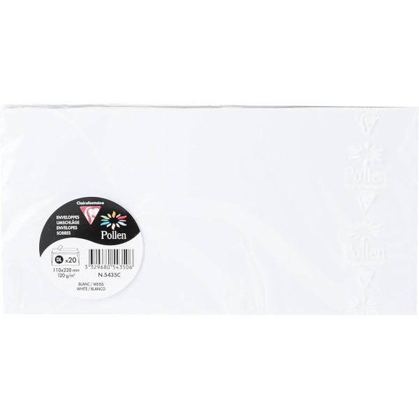 photo - Enveloppes - Format DL - 110x220mm - Blanc - 20 unités - Clairefontaine