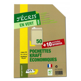 50 Pochettes Kraft +10 Pochettes Offertes C5 162X229 Mm 85G Gpv 522 pas cher