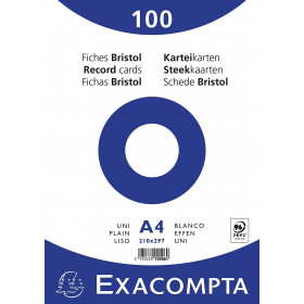 100 Fiches bristol A4 blanches unies 21x29,7cm