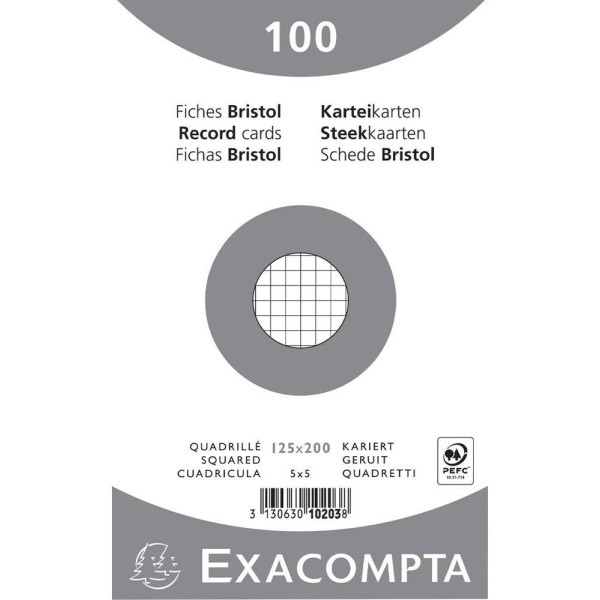 100 Fiches bristol Petits carreaux Non perforées 125x200mm