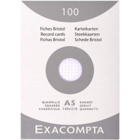 100 Fiches Bristol A5 Petits Carreaux Non Perforées 148X210Mm 10208E pas cher
