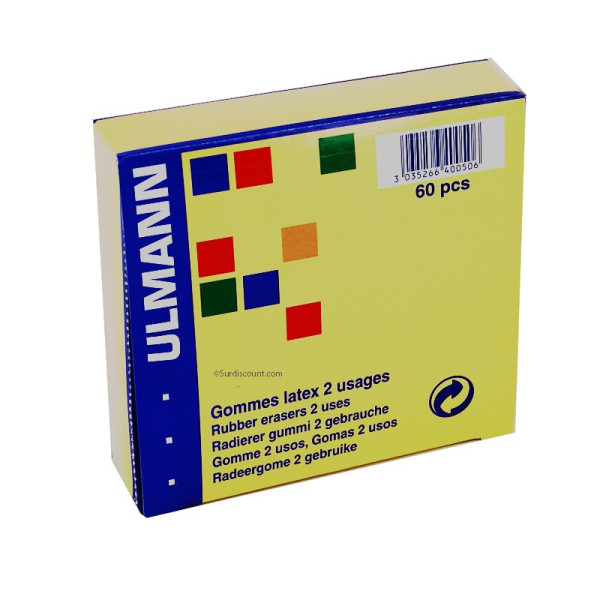 Boite 60 Gommes - Latex - 2 Usages - Ulmann | Surdiscount
