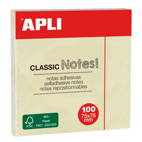 photo-Bloc de 100 feuilles de notes adhésives jaunes – 75x75mm