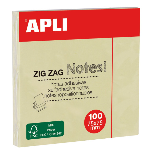 photo- Notes adhésives en Zig Zag - Couleur: jaune standard - 100 feuilles - 75x75mm