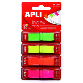 photo-Marque-pages en Zig-zag - 45x12 mm - 40 index par couleur - Couleurs fluos: Jaune, vert, orange, rose