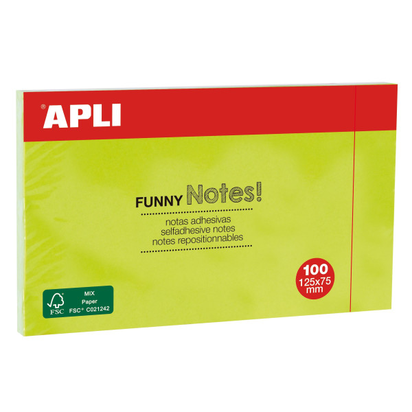 photo-Notes adhésives de couleur vert fluo - 125x75mm - Adhésif à base d’eau 100% écologique
