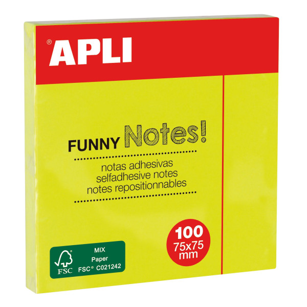 photo-Bloc de 100 feuilles de notes adhésives - Couleur jaune fluo - 75x75mm