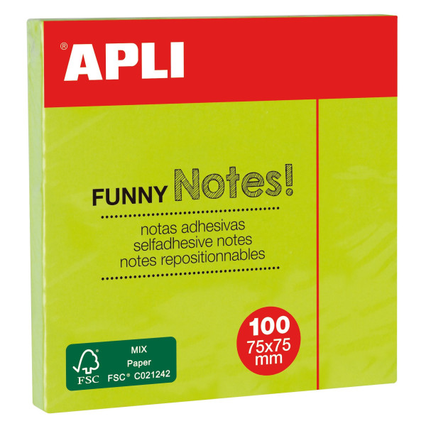 photo- Notes adhésives de couleur vert fluo - 100 feuilles - 75x75mm