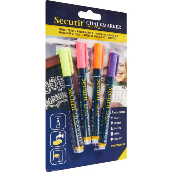 Lot De 4 Marqueurs Craie Pointe Fine - Securit pas cher