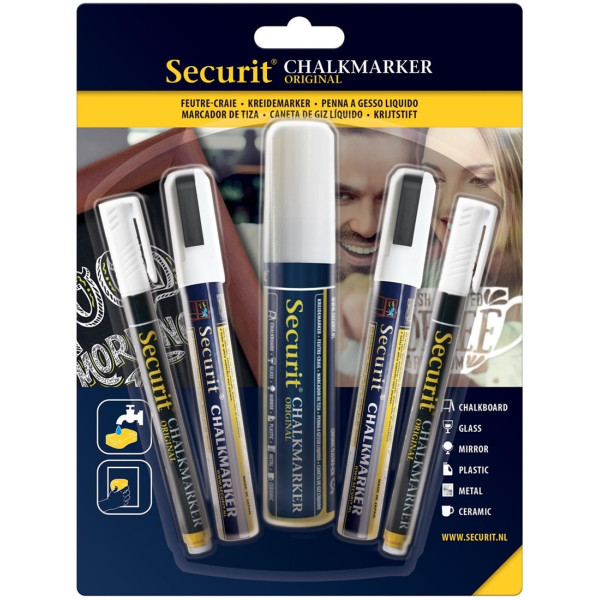 BLISTER 5 MARQUEURS CRAIE BLANC - SECURIT