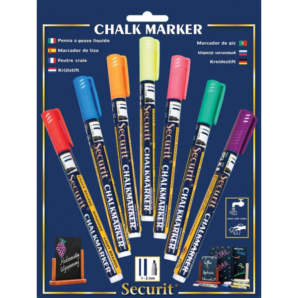 BLISTER 7 MARQUEURS CRAIE LIQUIDE 1-2 MM - SECURIT