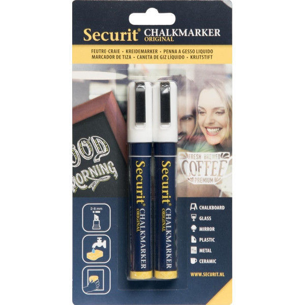 BLISTER 2 MARQUEURS CRAIE LIQUIDE BISEAUTÉE 2-6 MM - SECURIT