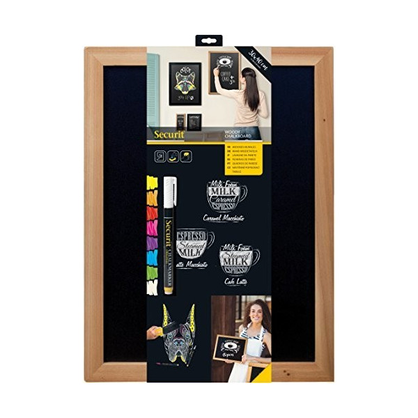 Tableau Ardoise Noire Woody 30X40 Cm + 1 Feutre-Craie Blanc Waterproof - Securit | Surdiscount