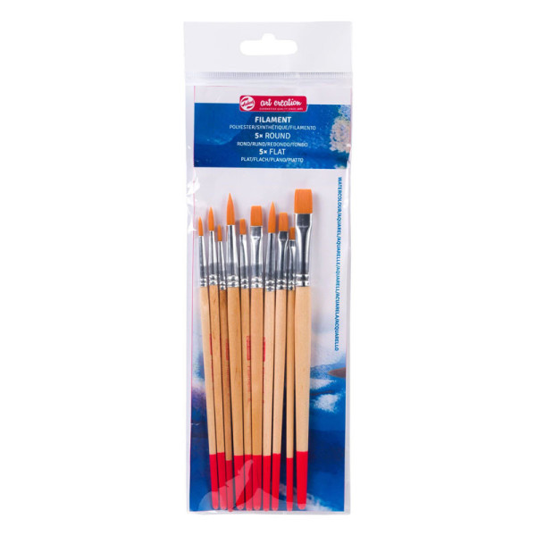 10 pinceaux - Peinture aquarelle - Rond - Plat - Synthétiques - Art Creation