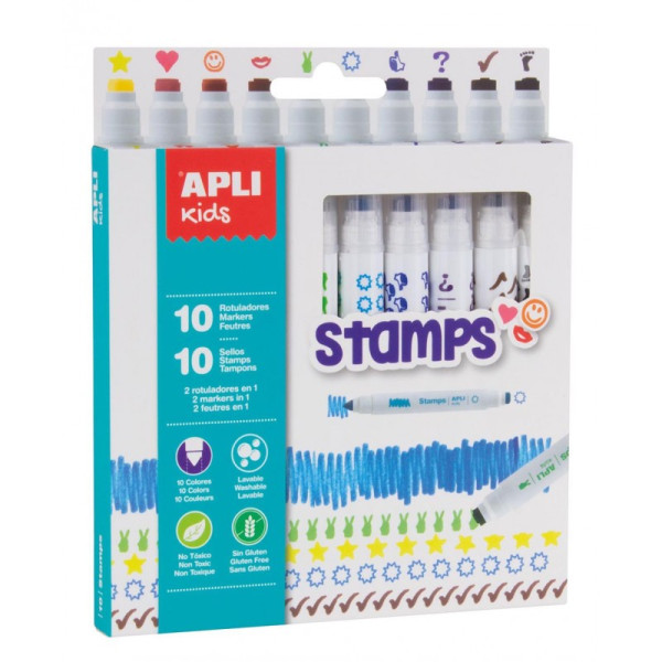 photo-10 Feutres de coloriage - Encre lavable - Double pointe avec tampon - Apli Kids